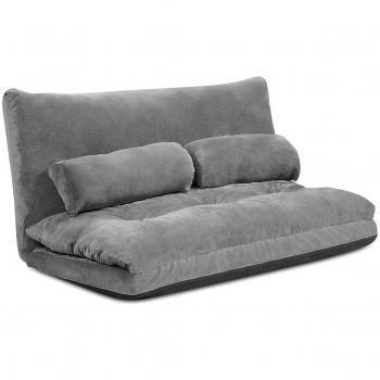 Sofá a Ras de Suelo Multifuncional Regulable en 6 Posiciones con 2 Almohadas Forro en Ante para Dormitorio Salón Balcón Gris