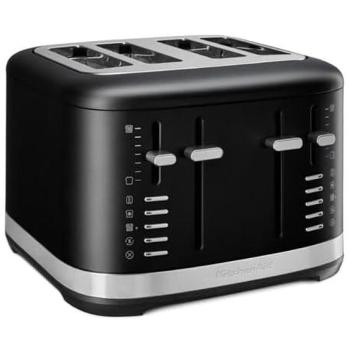 Tostadora KitchenAid 5KMT4109EBM para 4 Rebanadas, Acero Inoxidable Negro, 1640 W, con 7 Niveles de Tostado y Funciones Iluminadas