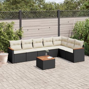 8-Piece Black Poly Rattan Garden Sofa Set with Cushions