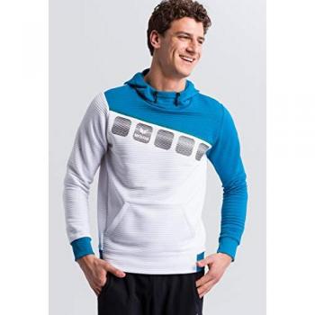 Erima 5-C Men's Hoodie Sweatshirt - Polyester, White/Light Blue, Size XL