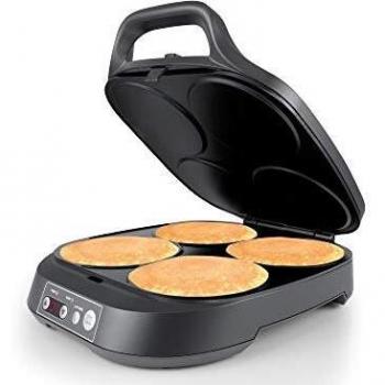 Flama Máquina de Tortitas, Crepes o Pancakes 4906FL, 2000W, 4 cavidades, Superficie Antiadherente, Panel de Control Digita, Almacenamiento Vertical, Sistema de Bloqueo e Indicadores Luminosos, Negro