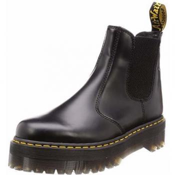 Dr. Martens 2976 Quad Platform Chelsea Boots, Black Leather, Size 42