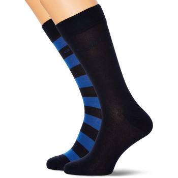 Gant 2-Pack Bar Stripe & Solid Socks, Calcetines para Hombre, Azul