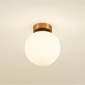 Lámpara de techo Lucande Bidolo, color latón, cristal, 15 cm, IP44