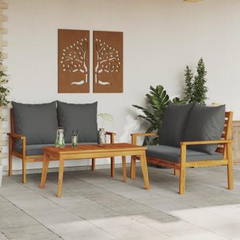Set de muebles para jardín 3 piezas con cojines de madera acacia vidaXL