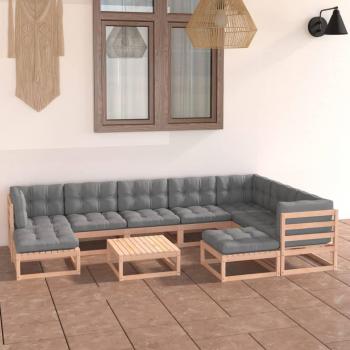 10-Piece Solid Pine Garden Lounge Set with Cushions