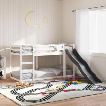 Litera con tobogán y escalera de madera maciza blanca 90x190 cm