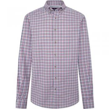 Camisa de hombre tailored fit de cuadros gingham Hackett en color rojo, diseño brushed