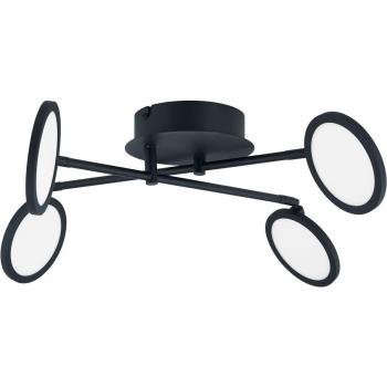 Plafón LED Manel, negro, hierro, 60 cm de largo, moderno, para salón y comedor, con 4 llamas