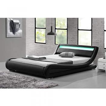 Estructura de cama de polipiel negra con LED integrados 160 x 200 cm