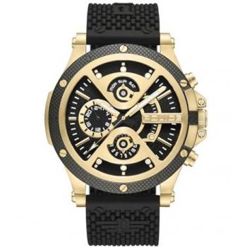 Reloj de Hombre Police Surigao Multifuncional Negro/Dorado 44mm con Correa de Silicona y Acero, Resistente al Agua 5 ATM