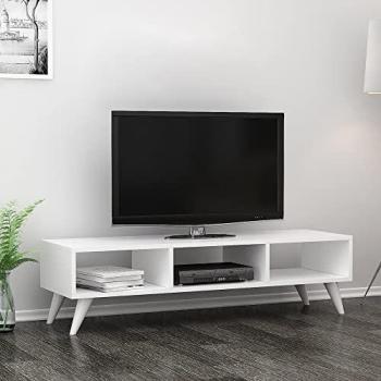 Mueble TV Aaskov blanco aglomerado/plástico 35 x 120 x 35 cm con 3 compartimentos abiertos
