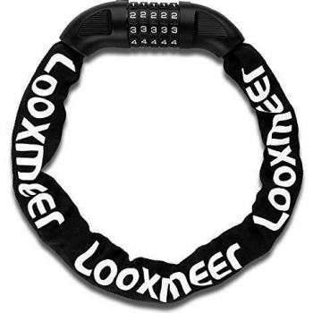 Looxmeer Candado de Bicicleta, Candado de Cadena Bicicleta con 5 Dígitos, Cadena de Bloqueo Alta Seguridad, Candado Combinación, Cable Antirrobo, para Moto al Aire Libre, Negro 90cm