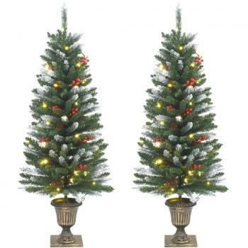 vidaXL Árboles de Navidad Artificiales 100 LED Adornos 2 uds 120 cm Color Verde, verde y blanco
