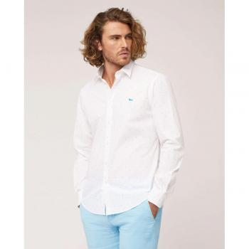 Camisa popelín de hombre corte regular con microlunares blanca