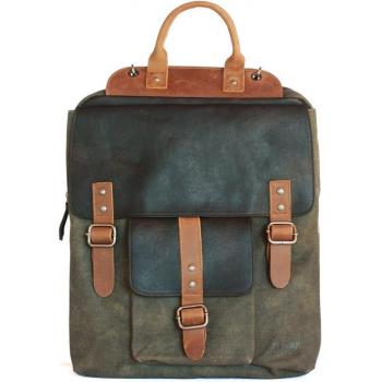 Mochila de hombre en lona resistente color kaki con múltiples compartimentos