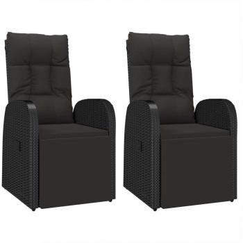 2 Set Outdoor Reclining PE Rattan Chairs with Cushions - Black