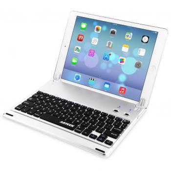 ARTECK Ultra-Thin Apple iPad Air 2/9.7-inch iPad Pro Bluetooth Keyboard Folio Case Cover with Built-In Stand Groove for Apple iPad Air 2 with 130 Degree Swivel Rotating-Silver