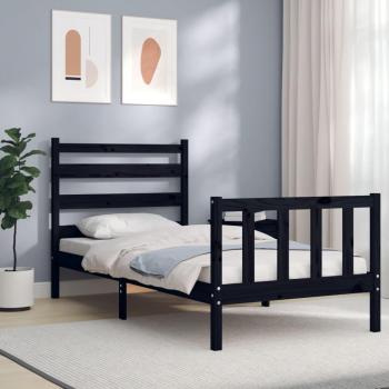 Cabecero de cama individual negro de madera maciza