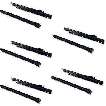 EMUCA - Guías correderas para cajones 250mm con extracción Parcial Color Negro, Lote de 5 guías para cajones