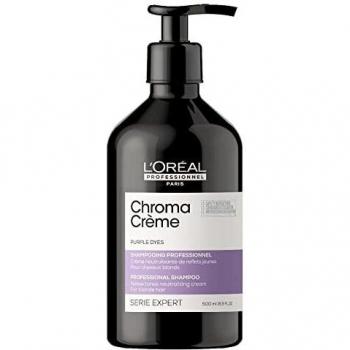 L'Oréal Professionnel Chroma Crème Purple Shampoo, 500 ml - Color Neutralizing Shampoo for blonde and grey hair, enriched with purple pigments to neutralize yellow tones, sulfate-free formula, designed for color-treated hair