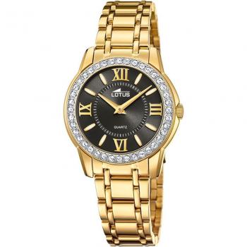 Reloj Lotus Bliss 18888/6 para Mujer, Esfera Negra, Caja de Acero Inoxidable 316L Dorado