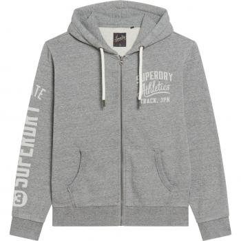 Superdry Men's Athletic College Graphic Zip-Up Hoodie, Charcoal Grit, Casual Cotton, Long Sleeve