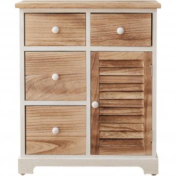 Cajonera Mobili Rebecca de Madera Blanca y Natural con 4 Cajones y 1 Puerta, Dimensiones 70x60x30 cm