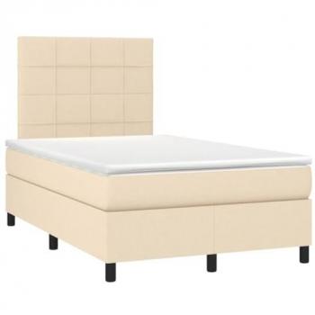 Cama Box Spring con Colchón, Estructura de Tela Color Crema 120x190 cm