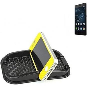Montaje autoadhesivo de goma para el salpicadero / escritorio, adecuado para Huawei P9 Lite, negro. Incl. Compartimento de almacenamiento para vasos, monedas, llaves, etc. titular salpicadero, titular Smartphone móvil titular de teléfono, taza, soporte 