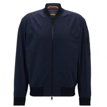BOSS Orange Obear Men's Blue Bomber Jacket with Two-Way Zip, Size 46
