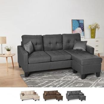 Sofá moderno esquinero 3 plazas con pouf y 2 cojines color gris Remissus