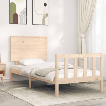 Cama de madera maciza con cabecero 90x200 cm en color marrón