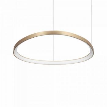 Suspensión LED integrada Gemini, lámpara colgante decorativa de metal y plástico con acabado en latón, temperatura de color 3000K