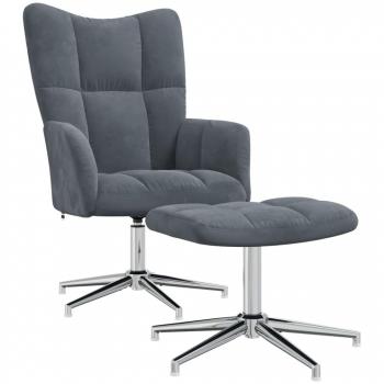 Silla de relajación con taburete terciopelo gris oscuro