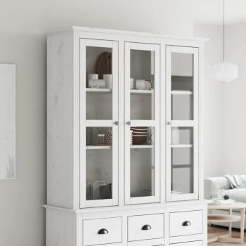 vidaXL BODO White Solid Wood Pine Cabinet with Glass Doors