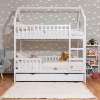 Litera Casita de Madera Elevable Blanca 90x190/90x190cm