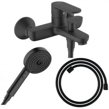 Pack mezclador baño ducha Hansgrohe Vernis Blend + flexo Designflex + rociador Hansgrohe Pulsify Select 105 3 jets negro mate