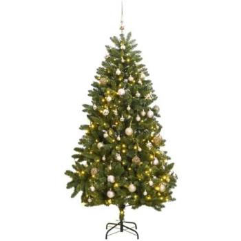 Árbol de Navidad artificial con bisagras 300 LED y bolas 270 cm