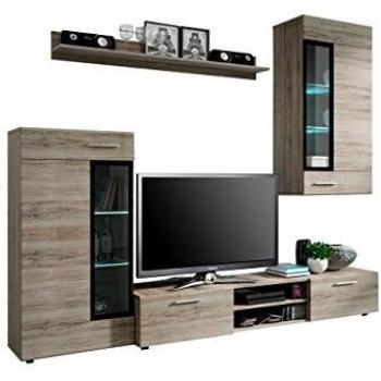 Conjunto de salón Tucson 101, Aglomerado laminado en Roble Sanremo, con mesa de TV y partes separadas