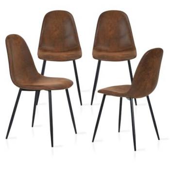 Set of 4 Scandinavian Design Brown Suede Chairs with Black Metal Legs