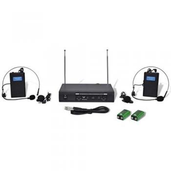 vidaXL Receptor con 2 Auriculares Inalámbricos VHF Sistema Profesional DJ Evento