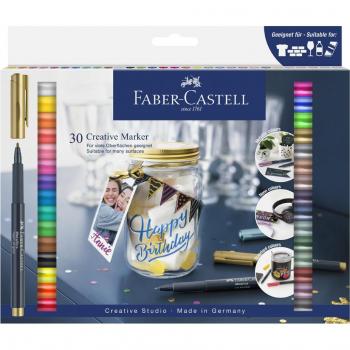 Estuche de 30 rotuladores creativos Faber-Castell, punta de 1.5 mm, colores surtidos
