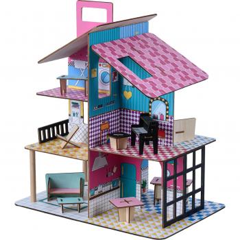 Casa de Muñecas de Madera Teamson Kids con muñecas de 3.5 y 12 accesorios, modelo TD-13260C, color multicolor
