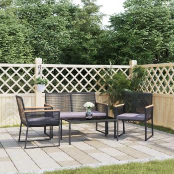 4-Piece Black Steel Garden Lounge Set with Cushions