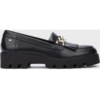 Martinelli Hermosilla Mujer Mocasines de Piel Negro con Adorno de Cadena Metálica y Print Animal