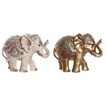 Figura Decorativa Elefante Beige Dorado Colonial 24 x 8 x 19 cm (2 Unidades)