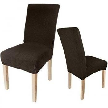 2 x Auralum® Fundas para sillas, fundas elásticas, cubiertas para sillas,Cubierta de Asiento Funda de Silla Comedor,2% Spandex + 98% Poliéster,bielástico Extraíble funda, muy fácil de limpiar, duradera - Marrón claro