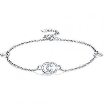 Lydreewam Tobilleras Pulseras Plata de Ley 925 para Mujer Letra Doble C con Amor Corazon Verano Descalzo Playa, Ajustable 22 + 4cm