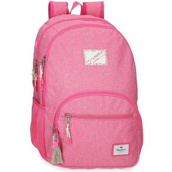 Mochila Pepe Jeans Luna Doble Cremallera Adaptable Rosa - 44cm, con dos compartimentos y bolsillo para tablet